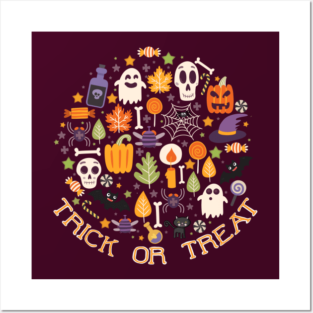 Retro Trick Or Treat Halloween Collage Wall Art by LittleBunnySunshine